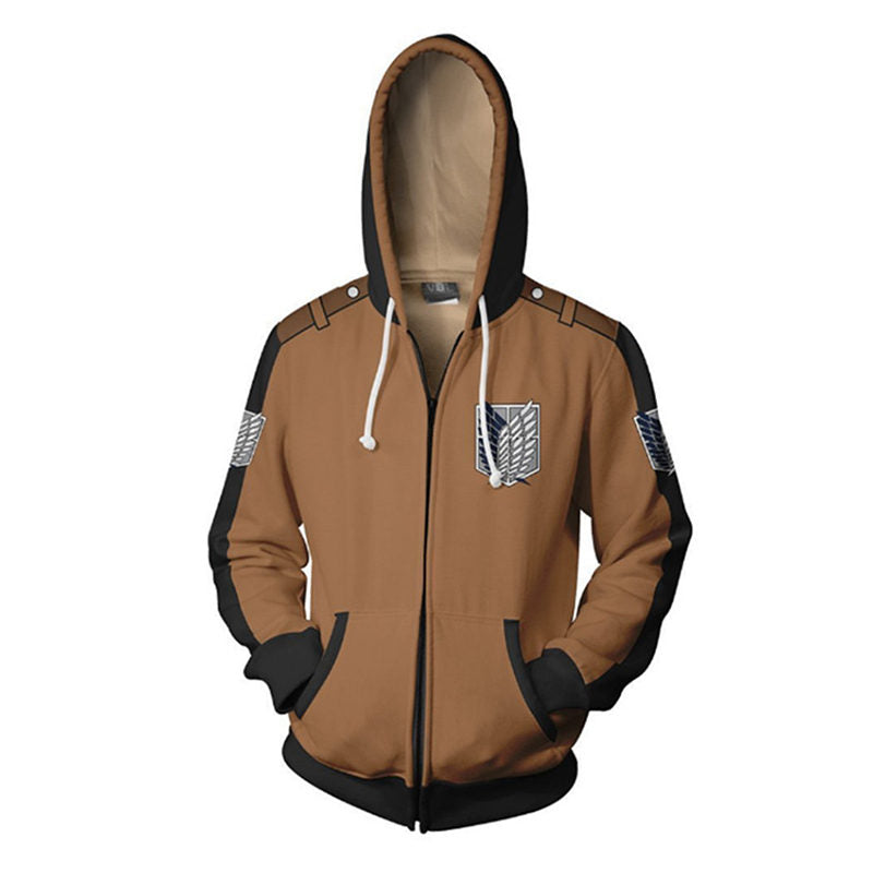 Beakey Fashion Print Hoodie Unisex Zip up Jacket for Anime Lover Cosplay-Khaki