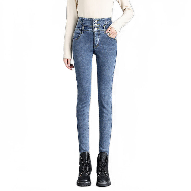 Beakey Womens Jeans Button up Stretch Slim Fit High Rise Denim Pants-Retro Blue
