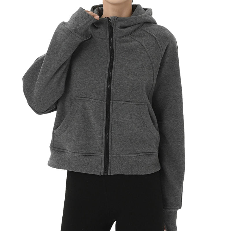 Beakey Womens Full-Zip Up Hoodies with Pockets Thumb Hole Fleece Jacket-Dark Grey
