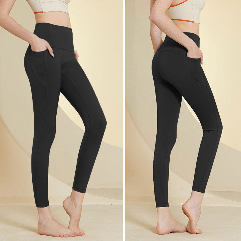 Beakey Womens Legging with Pockets High Waisted Fleece Lined Workout Pants-Black