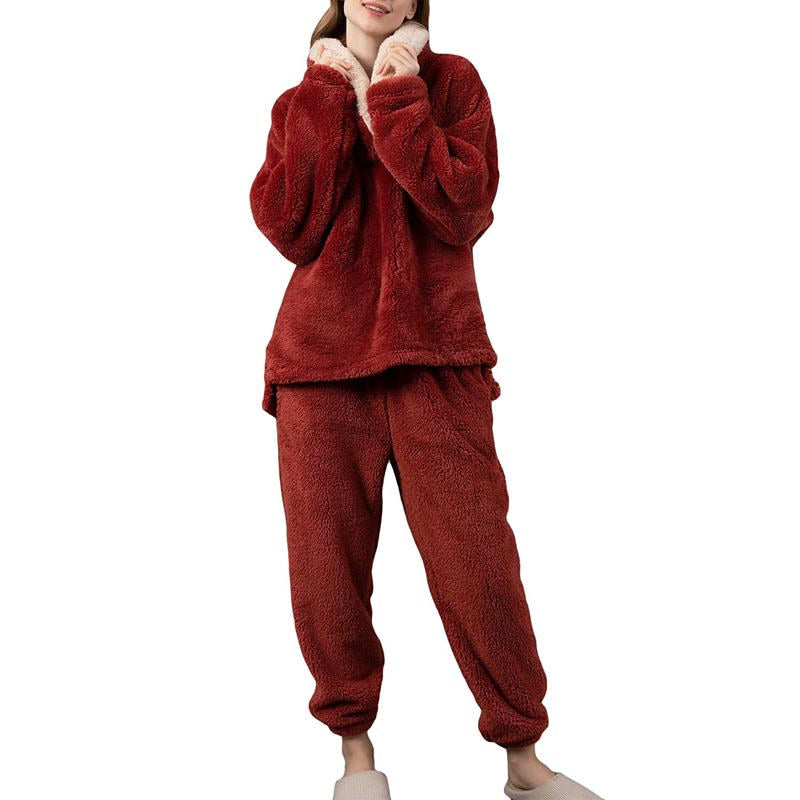 Beakey Womens Coral Fleece Oversized Pajamas Set-Red