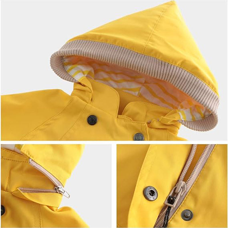 Beakey Kids Rain Jacket with Removable Hood Windproof for Spring Fall-Yellow