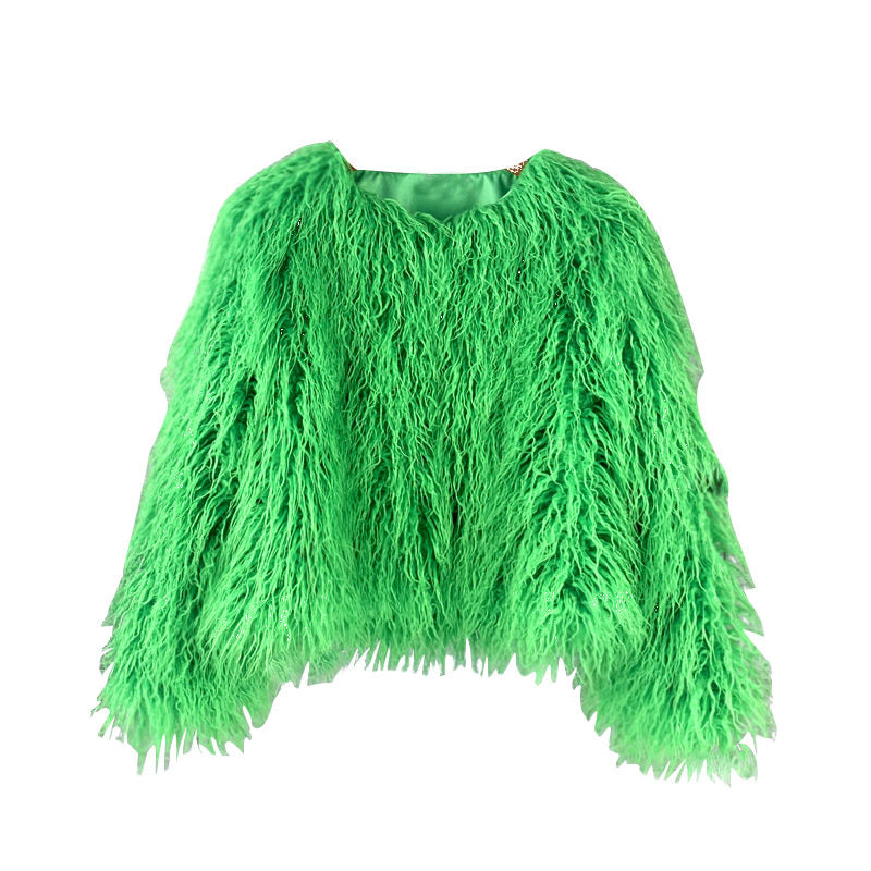 Beakey Womens Shaggy Faux Fur Outwear Short Thermal Coat-Green