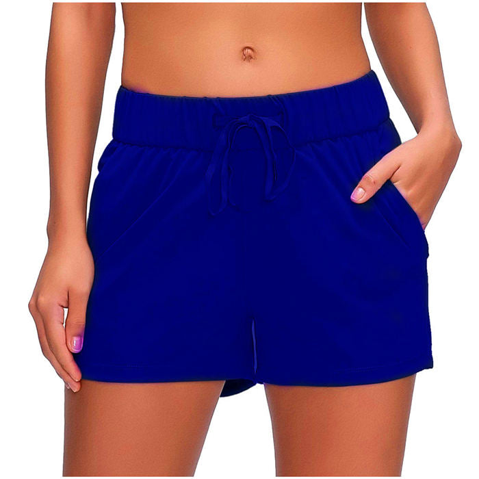 Beakey Women's Yoga Lounge Lace-up Shorts Comfy Casual Shorts With Pockets-Blue-2022