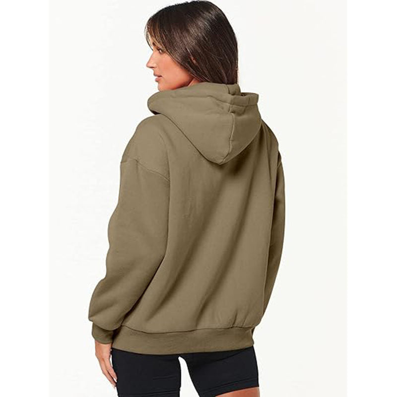 Beakey Womens Zip Up Hoodies with Pockets Y2K Oversized Sweatshirts-Khaki