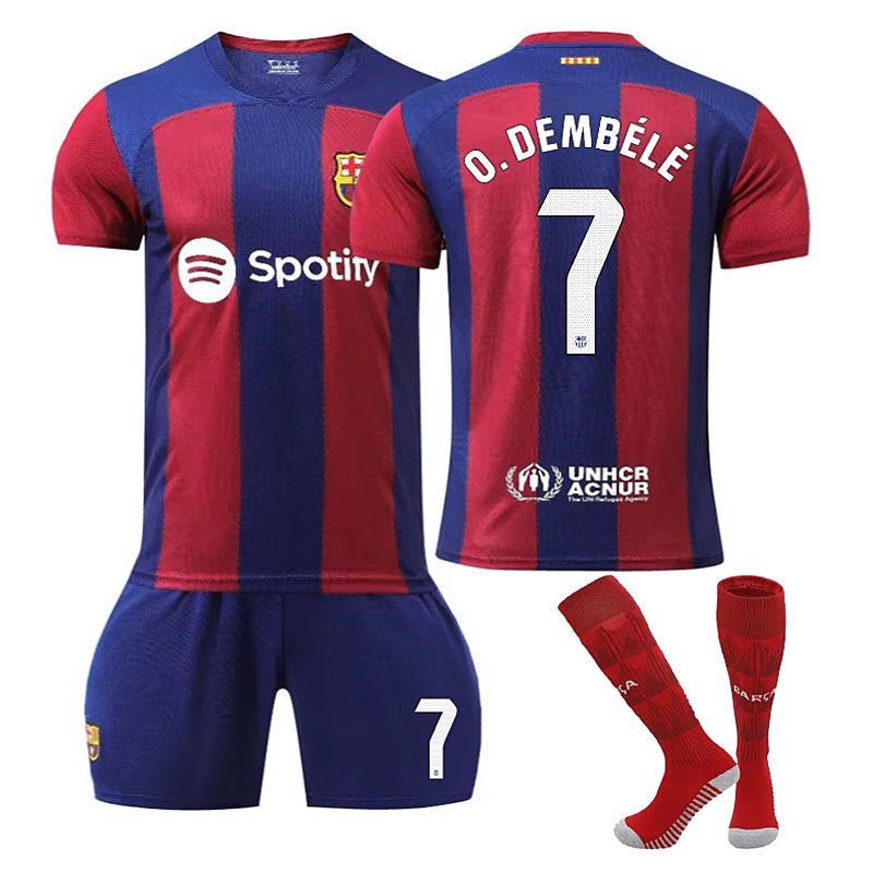 Beakey Barca Home Jersey O.DEMBELE #7 Soccer Jersey Kids Adult 3-Pieces Jersey Kits