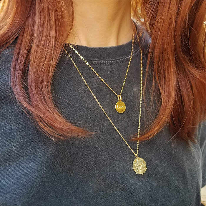 Beakey Simple Cute Long Pendant Necklace Oval Link Choker Double Layer Jewery-Coin-GL-0023A