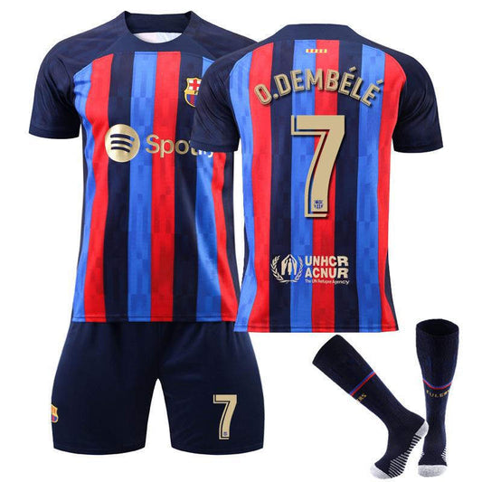 Beakey FC Barcelona Home Jersey 2022-23 O.DEMBELE #7 Soccer Jersey Kids Adult 3-Pieces Jersey Kits