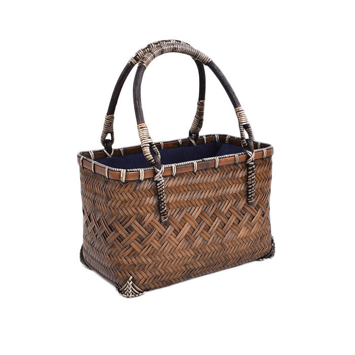 Beakey Retro Womens Bamboo Handbag Handmade Large Tote Bag Wicker Basket Bag-Carbonized