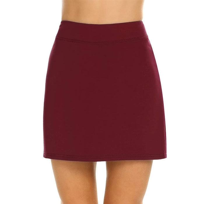 Beakey Women's Active Pure Color Wild Lightweight Skirt For Tennis Golf Sports-Wine Red-DL0182