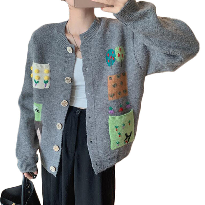 Beakey Womens Knitted Cardigan V-Neck Button Sweater for Autumn Winter-Grey