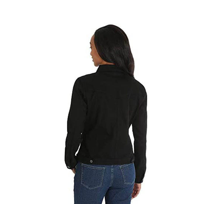 Beakey Women's Plus Size Classic Jean Jacket Slim-Black-042