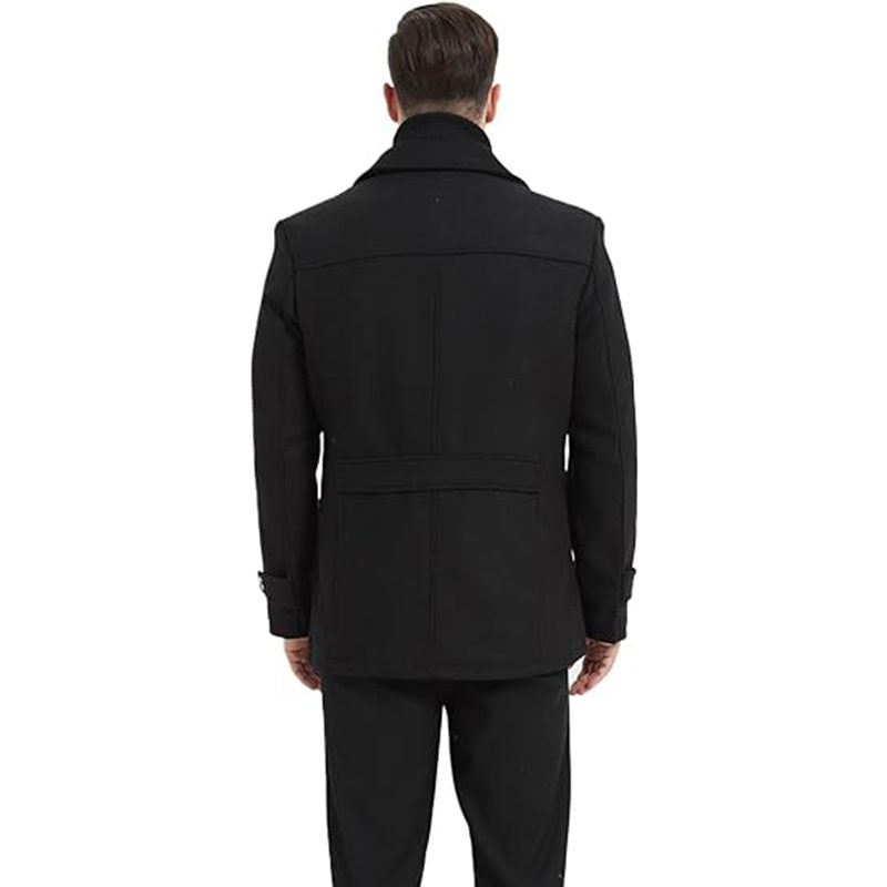 Beakey Mens Pea Coat Wool Blend Single Breasted Overcoat for Winter-Black