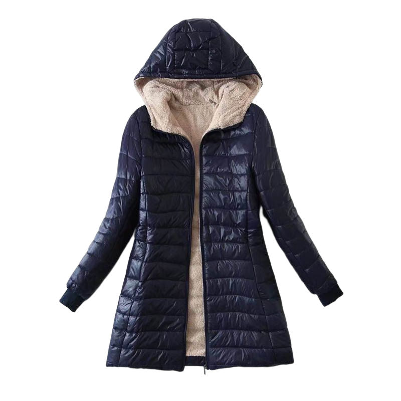 Beakey Womens Hooded Sherpa Fleece Jacket Winter Warm Coat-Navy