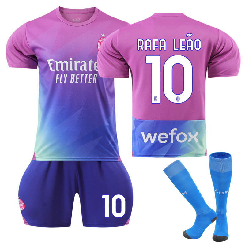 Beakey AC Milan Second Away Jersey RAFA LEAO #10 Soccer Jersey Kits for Adult Kids