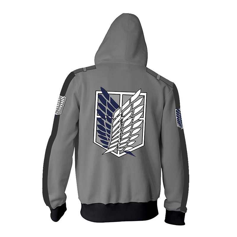 Beakey Fashion Print Hoodie Unisex Zip up Jacket for Anime Lover Cosplay-Grey