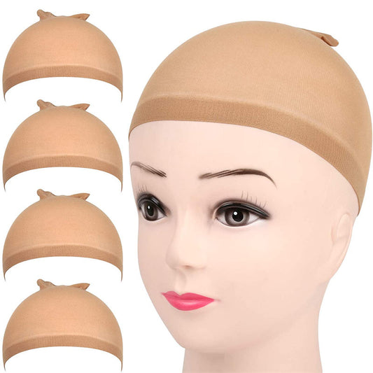 Beakey 4 Pcs Light Brown Stocking Wig Caps Stretchy Nylon Wig Caps for Women