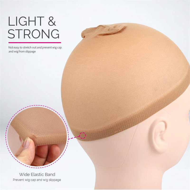 Beakey 4 Pcs Light Brown Stocking Wig Caps Stretchy Nylon Wig Caps for Women
