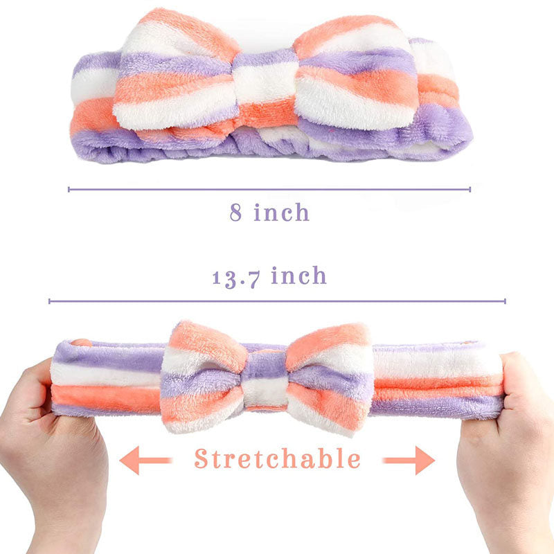 Beakey 8Pcs Makeup Headbands Fluffy Bow Hair Band for Washing Face Spa-Stripe