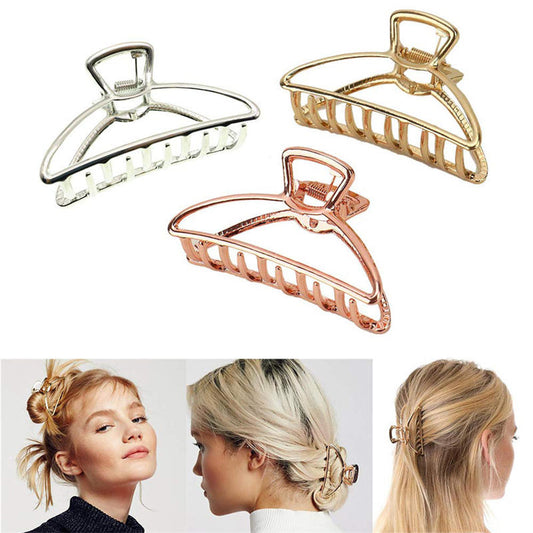 Beakey 3 Packs Metal Geometric Hollow Hair Claw Clips for Thick Hair