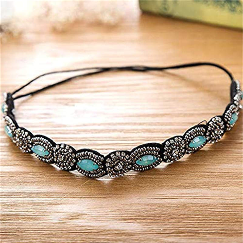 Beakey 5 Pieces Rhinestone Beaded Elastic Headband Women Hair Jewelry Accessories