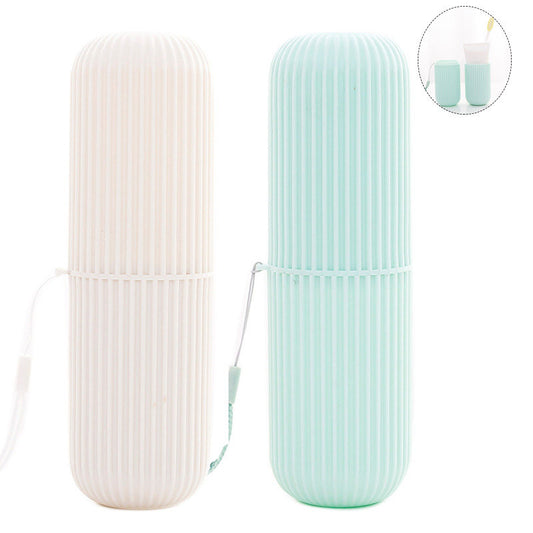 Beakey 2Pcs Travel Toothbrush Holder Portable Toothbrush Case for Camping Business Trip-Green/Beige