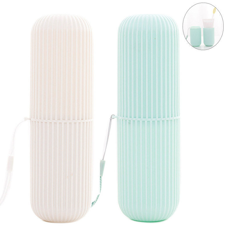 Beakey 2Pcs Travel Toothbrush Holder Portable Toothbrush Case for Camping Business Trip-Green/Beige