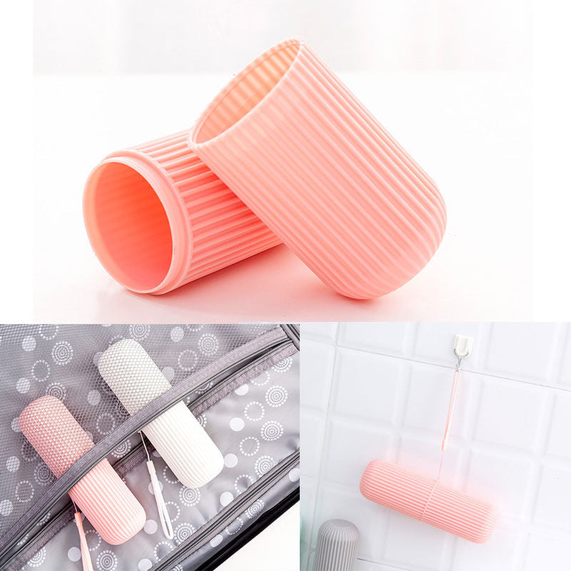 Beakey 2Pcs Travel Toothbrush Holder Portable Toothbrush Case for Camping Business Trip-Gray/Pink