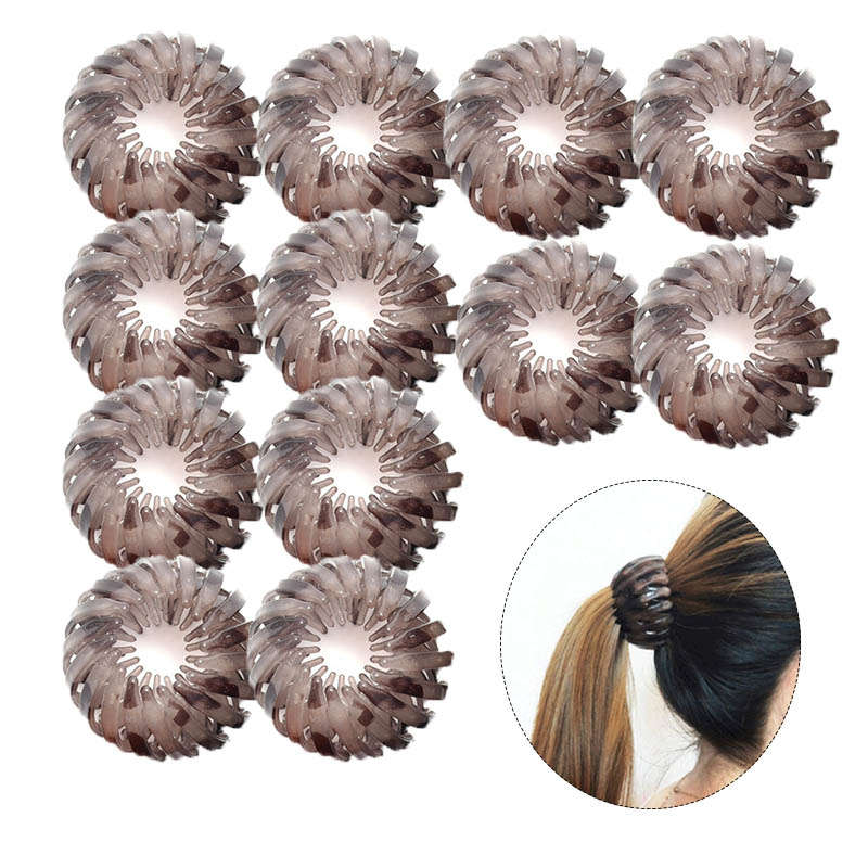 Beakey 12 Pcs Bird Nest Shaped Hair Clips Expandable Ponytail Holder Hair Accessories-LightCoffee