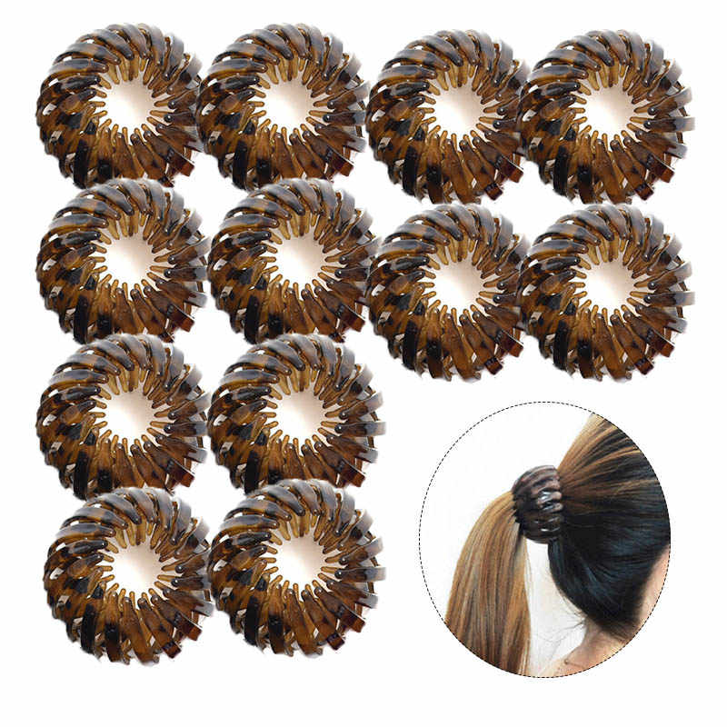 Beakey 12 Pcs Bird Nest Shaped Hair Clips Expandable Ponytail Holder Hair Accessories-GreenCoffee