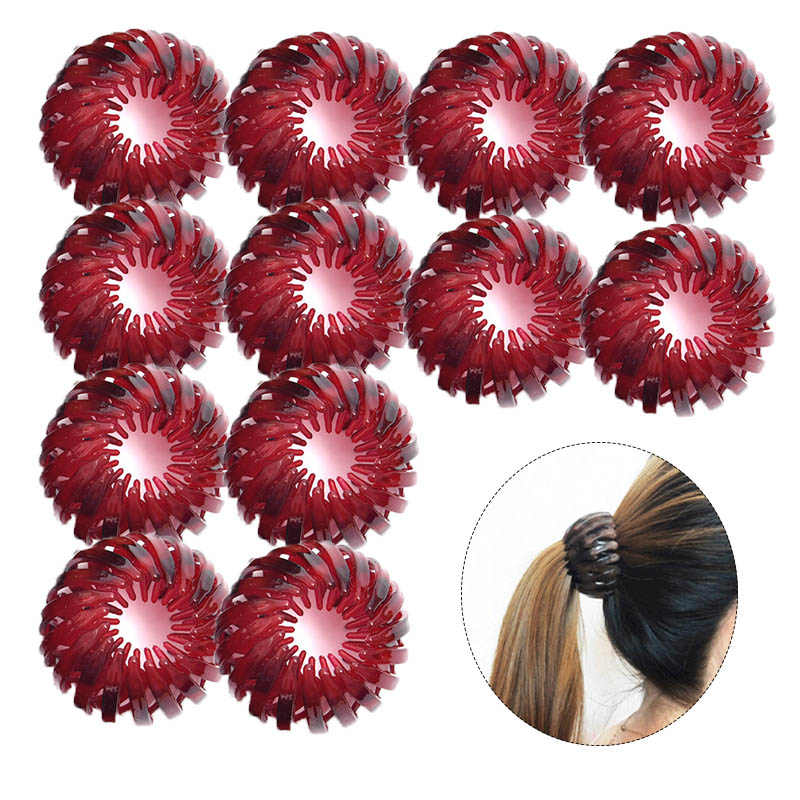 Beakey 12 Pcs Bird Nest Shaped Hair Clips Expandable Ponytail Holder Hair Accessories-Red