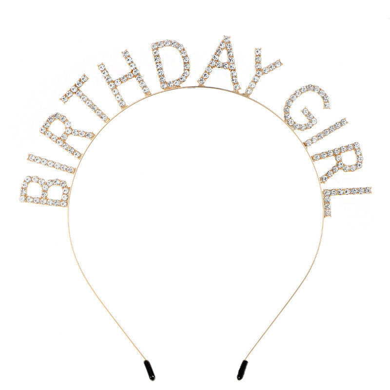 Beakey Birthday Girl Tiara Princess Crown Rhinestone Headband-Gold