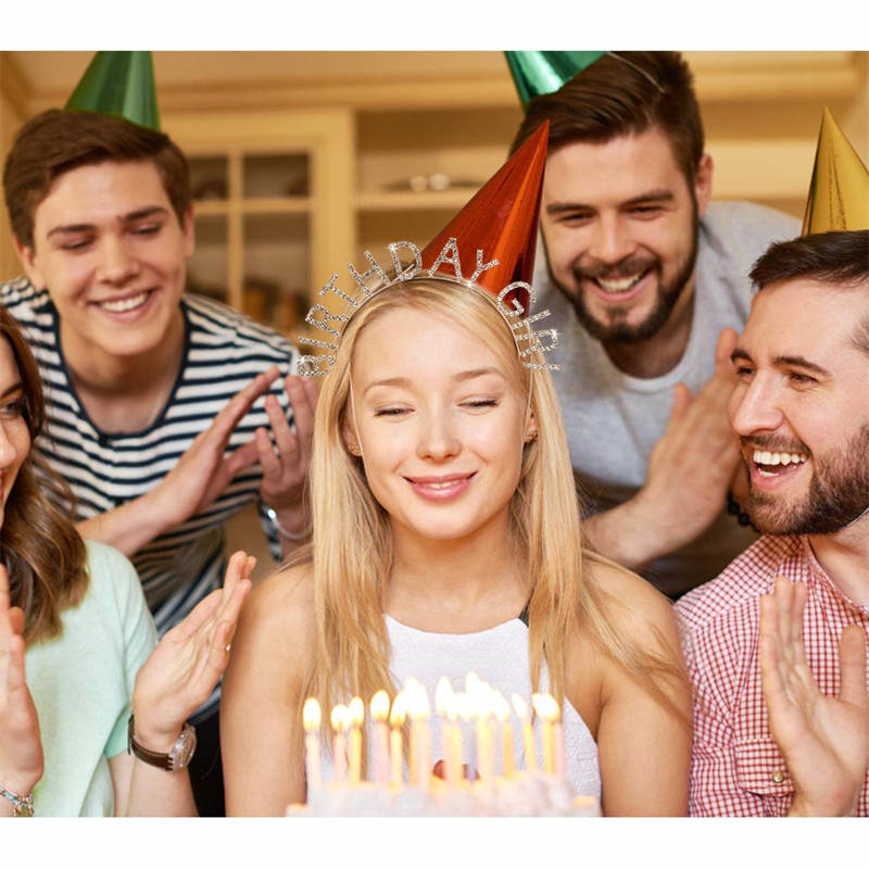 Beakey Birthday Girl Tiara Princess Crown Rhinestone Headband-Champagne