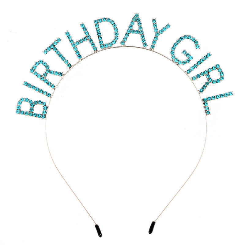 Beakey Birthday Girl Tiara Princess Crown Rhinestone Headband-LakeBlue