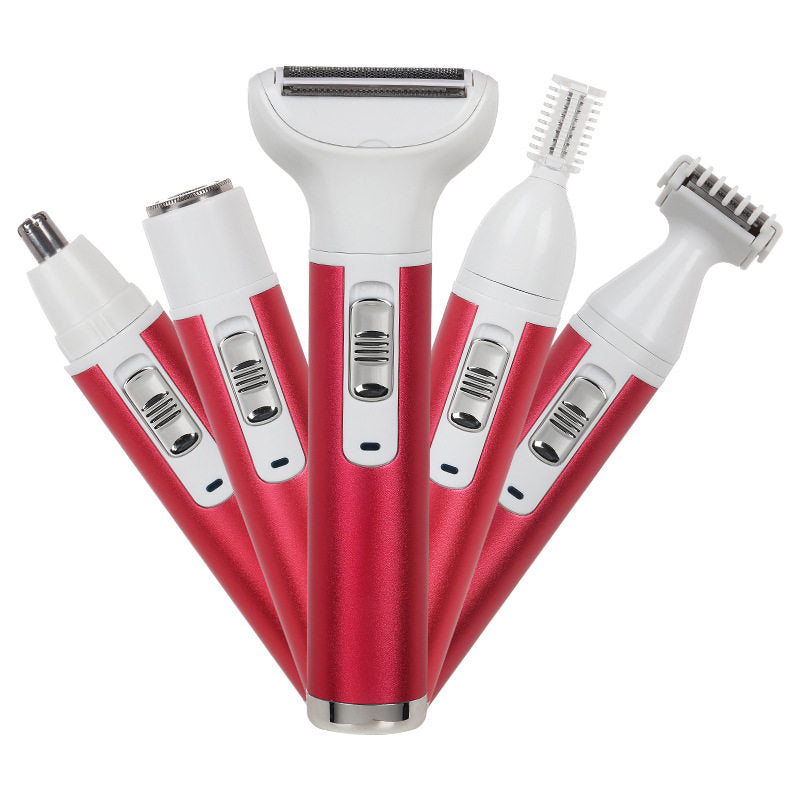 Beakey 5-in-1 Ladies Shaver USB Rechargeable Multifunctional Trimming Set-Red