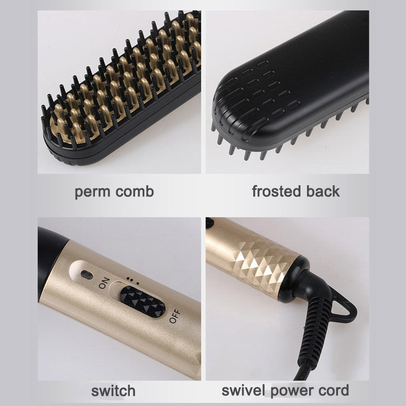 Beakey Beard Straightener for Men Quick Heated Styling Comb for Travel and Home-Gold