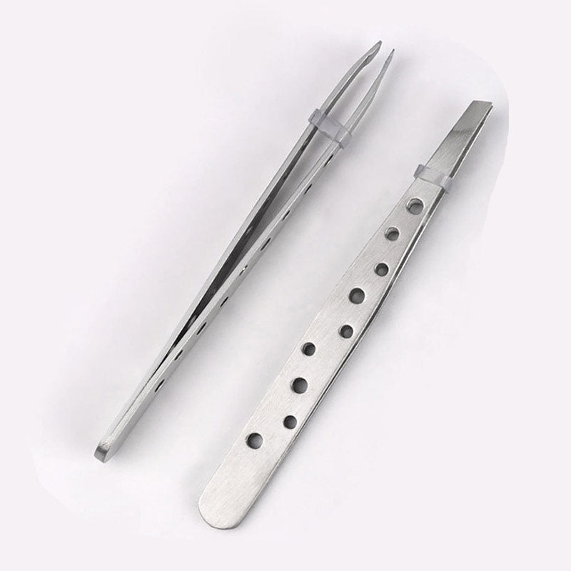 Beakey 2Pcs Stainless Steel Oblique Mouth Tweezers Eyebrow Trimming Tool-Silver