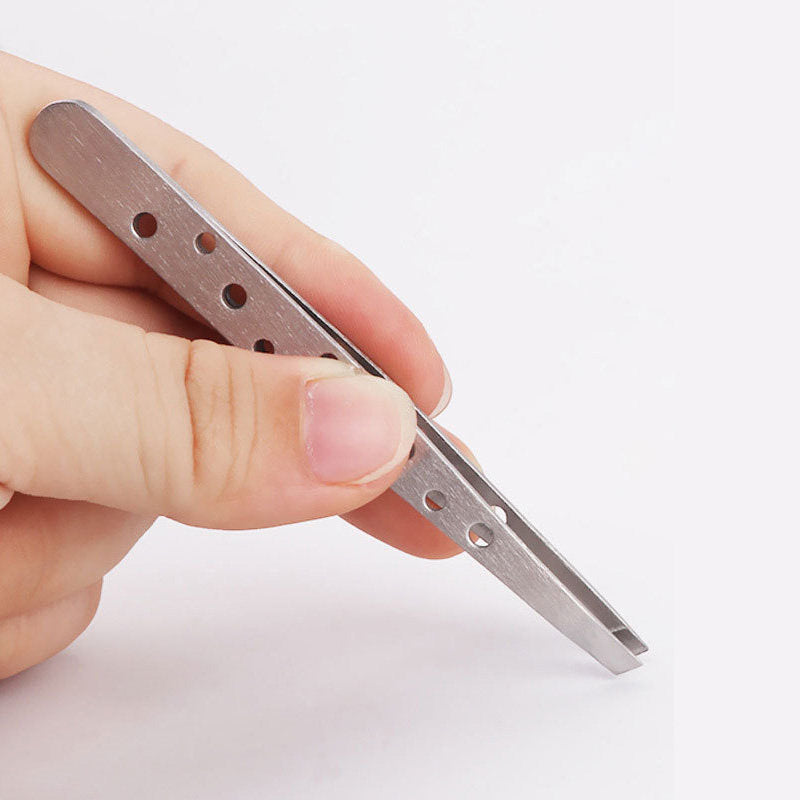 Beakey 2Pcs Stainless Steel Oblique Mouth Tweezers Eyebrow Trimming Tool-Silver