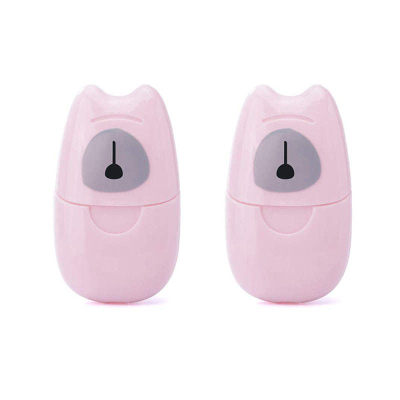 Beakey 2 Packs Mini Portable Travel Soap Paper Sheets Disposable Hand Washing-Pink