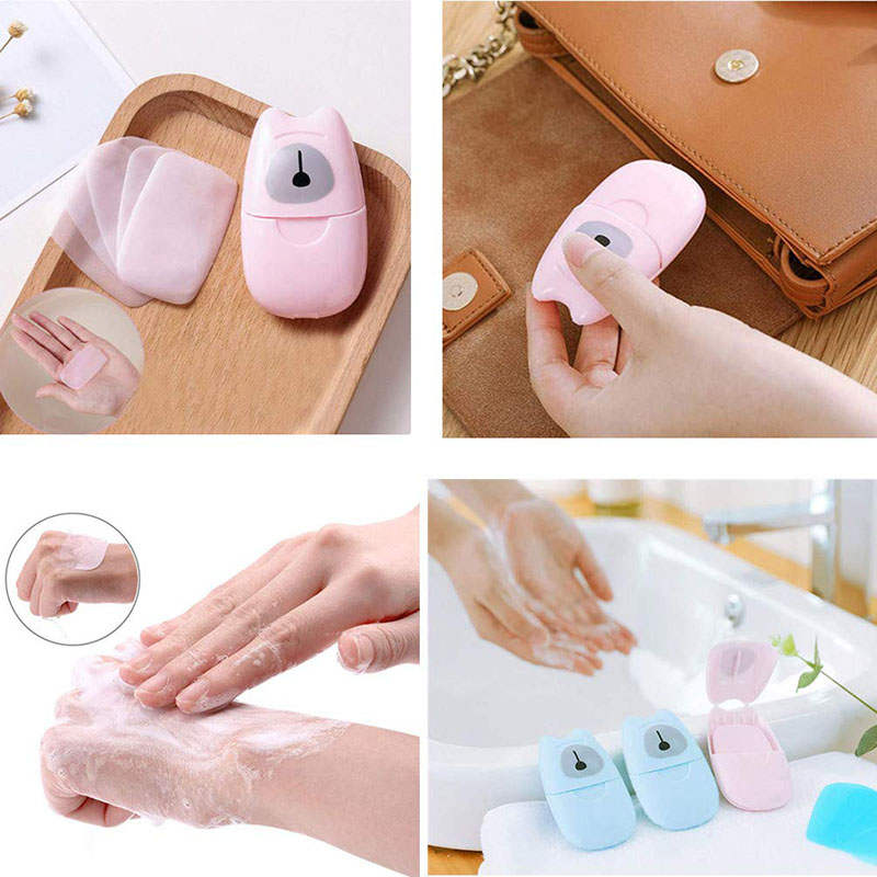 Beakey 2 Packs Mini Portable Travel Soap Paper Sheets Disposable Hand Washing-Pink