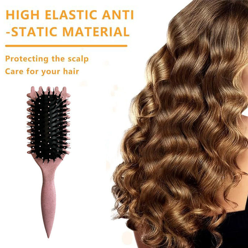 Beakey Bounce Curl Defining Brush With Ridges Styling Brush for Detangling Shaping-Pink