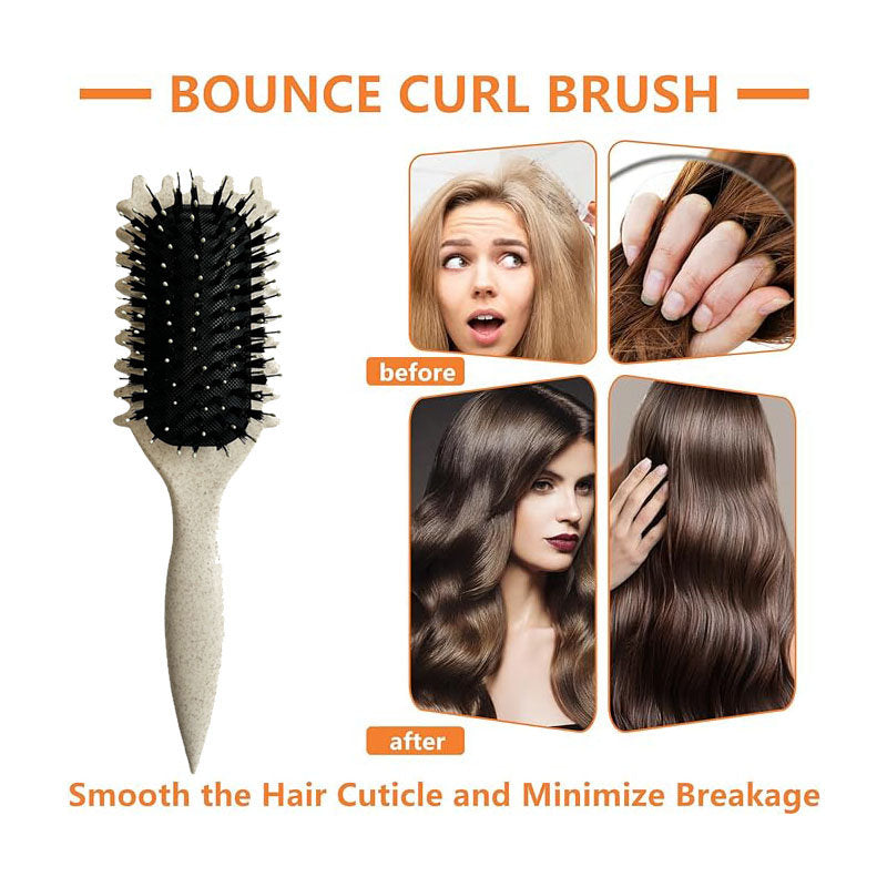 Beakey Bounce Curl Defining Brush With Ridges Styling Brush for Detangling Shaping-Beige