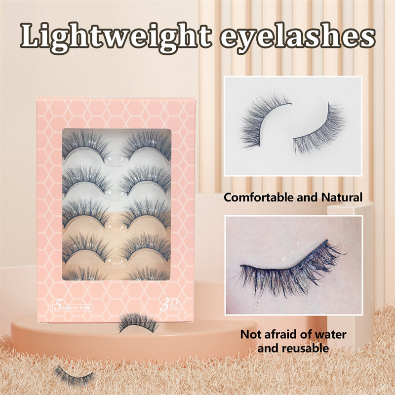 Beakey Natural False Eyelashes Wispy Fluffy Lashes Reusable Tapered End Technology Fake Lashes 5 Pairs (F02)