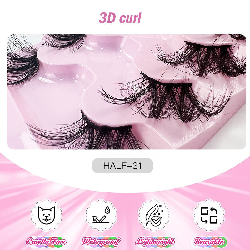 Beakey Half Lashes Natural Looking Cat Eye Fluffy 3D Curly False Eyelashes-31