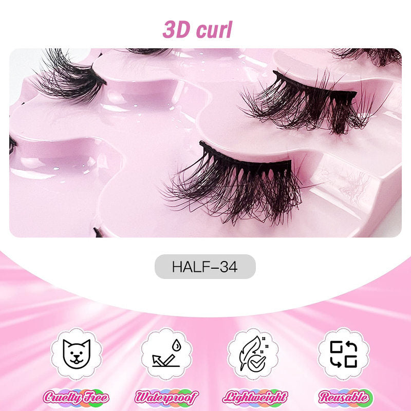 Beakey Half Lashes Natural Looking Cat Eye Fluffy 3D Curly False Eyelashes-34