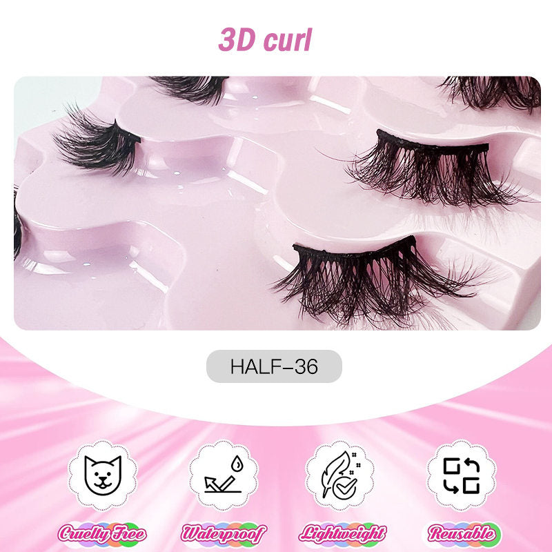 Beakey Half Lashes Natural Looking Cat Eye Fluffy 3D Curly False Eyelashes-36