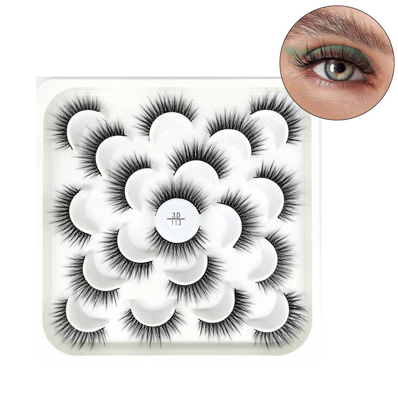 Beakey 10 Pairs 3D False Eyelashes Reusable Wispy Cat Eye Natural Look Lashes-113