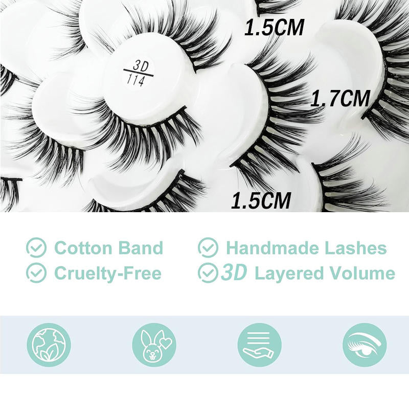 Beakey 10 Pairs 3D False Eyelashes Reusable Wispy Cat Eye Natural Look Lashes-114