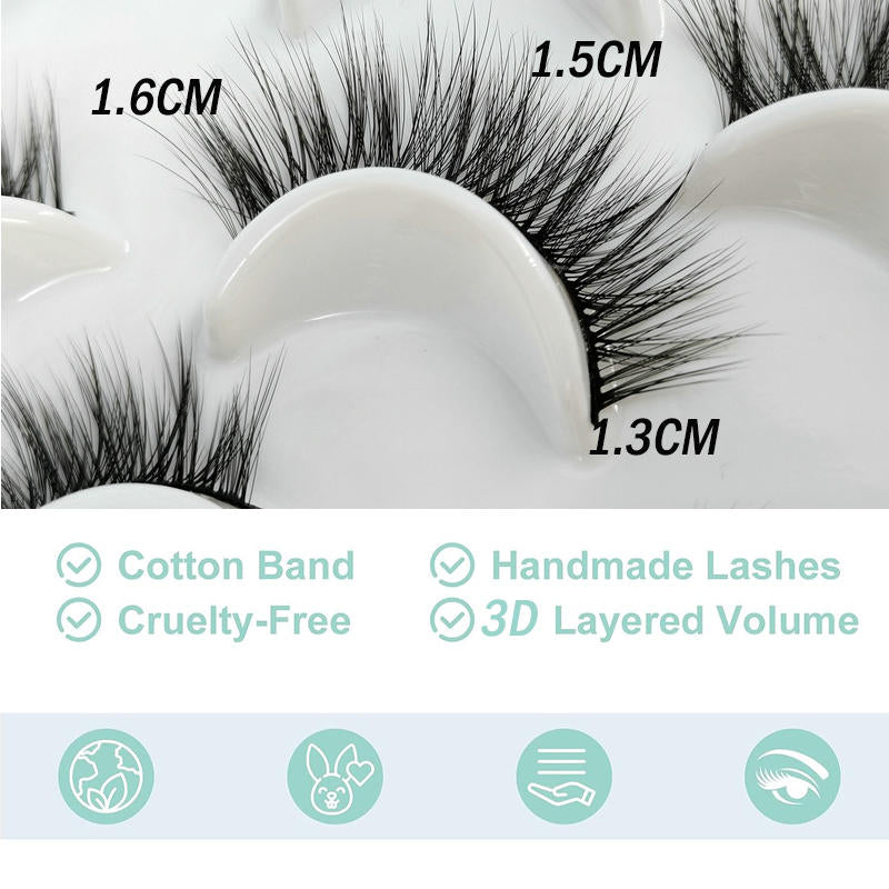 Beakey 10 Pairs 3D False Eyelashes Reusable Wispy Cat Eye Natural Look Lashes-115