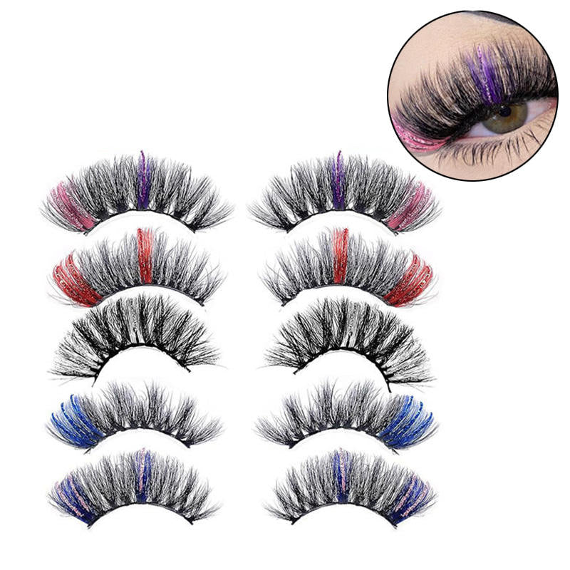 Beakey 5 Pairs Glitter Mink Lashes Colored False Eyelashes Reusable-SetB